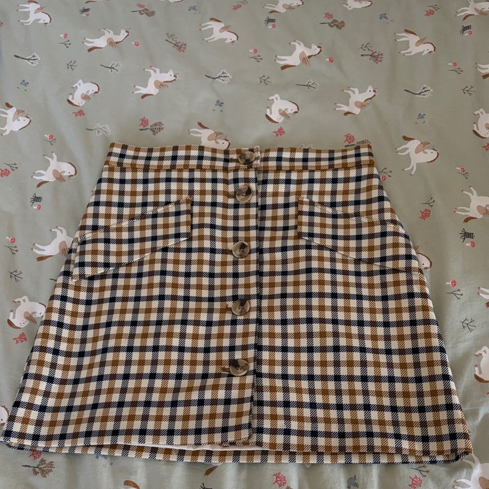 H&M Plaid Button-Front Skirt